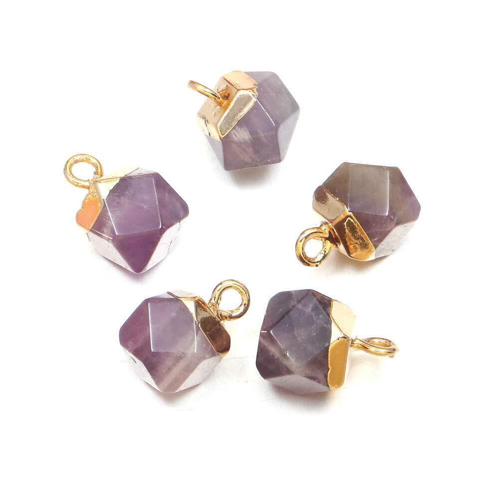 4710 10Pcs Faceted Square Gemstone Pendant Natural Amethysts Stone Charms